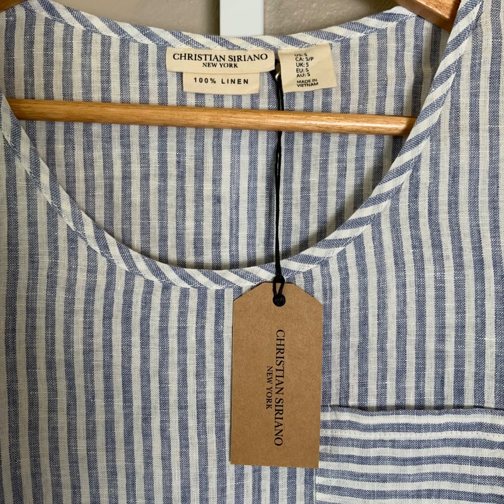 Christian Siriano Striped Short Sleeve Linen Top - Picture 2 of 16